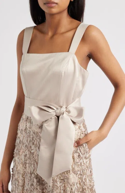 Tahari Asl Sequin Soutache Satin Cocktail Dress In Champagne