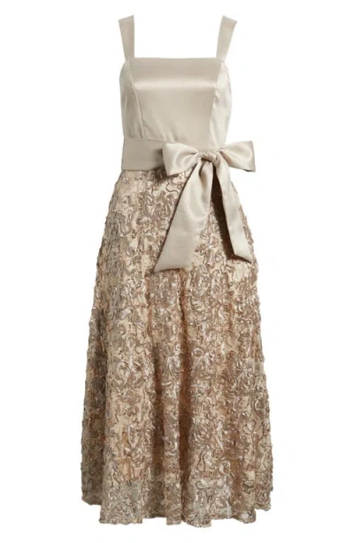 Tahari Asl Sequin Soutache Satin Cocktail Dress In Champagne
