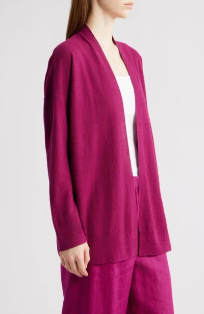 Eileen Fisher Organic Linen Blend Open Front Cardigan In Sangria