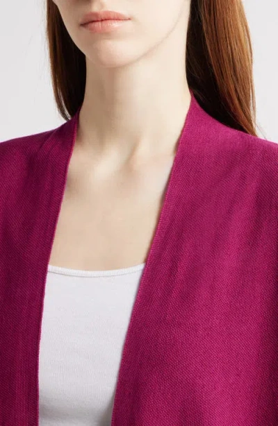 Eileen Fisher Organic Linen Blend Open Front Cardigan In Sangria