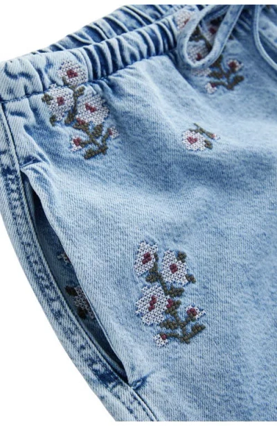 Next Embroidered Tie Waist Denim Shorts In Blue