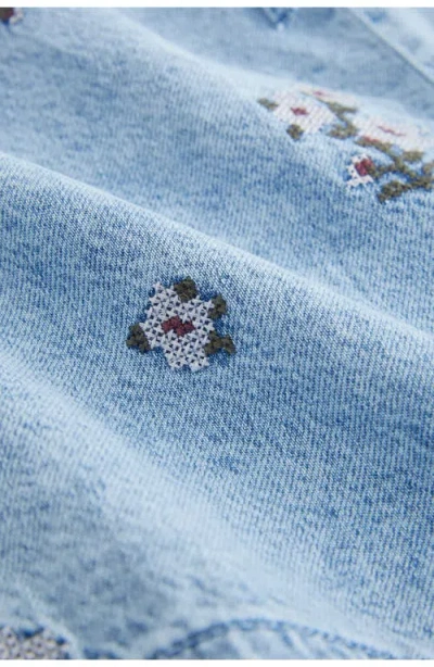 Next Embroidered Tie Waist Denim Shorts In Blue