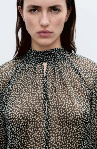 Mango Print Ruffle Top In Black