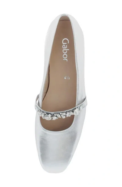 Gabor Crystal Mary Jane Flat In Silver