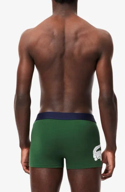 Lacoste 3-pack Stretch Cotton Trunks In Thyme/navy Blue/white