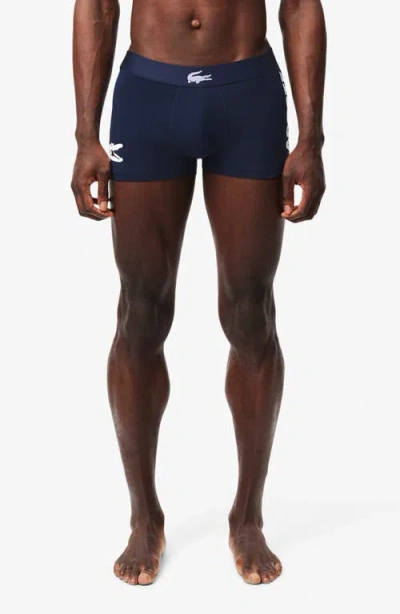 Lacoste 3-pack Stretch Cotton Trunks In Navy Blue/white