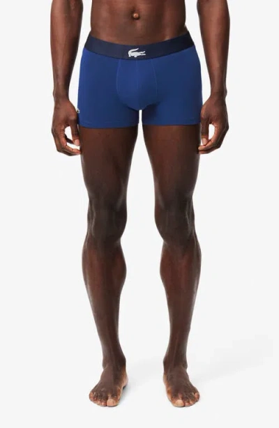 Lacoste 3-pack Stretch Cotton Trunks In Navy Blue/white