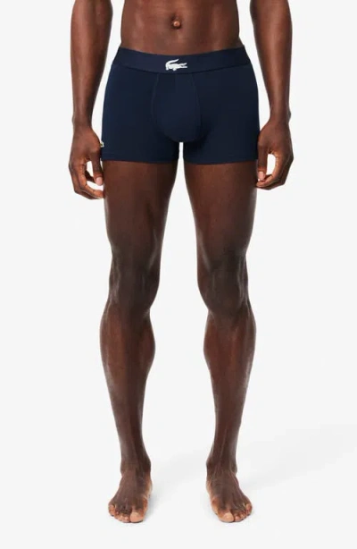 Lacoste 3-pack Stretch Cotton Trunks In Thyme/navy Blue/white