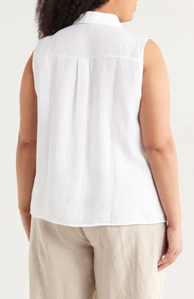 Eileen Fisher Classic Sleeveless Organic Linen Button-up Shirt In White