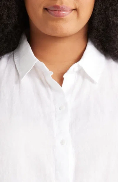 Eileen Fisher Classic Sleeveless Organic Linen Button-up Shirt In White