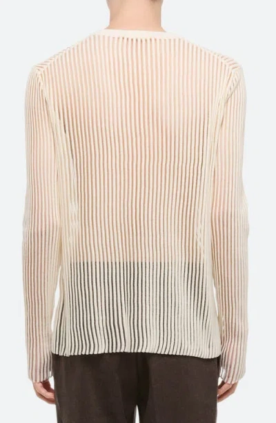Helmut Lang Sheer Striped Relaxed Fit Long Sleeve Tee In Ivory