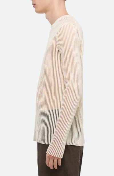 Helmut Lang Sheer Striped Relaxed Fit Long Sleeve Tee In Ivory