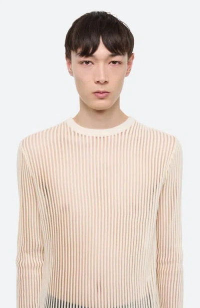 Helmut Lang Sheer Striped Relaxed Fit Long Sleeve Tee In Ivory