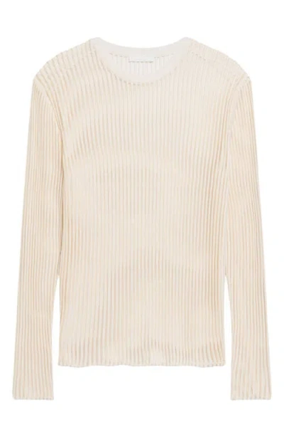 Helmut Lang Sheer Striped Relaxed Fit Long Sleeve Tee In Ivory