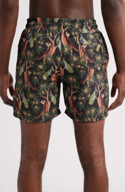 Stone Rose Tiger Print Swim Trunks In Black