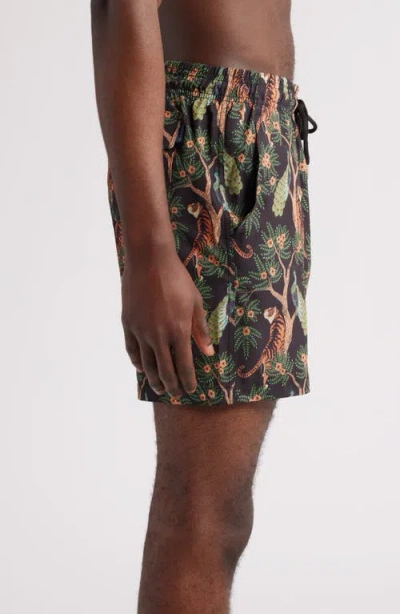 Stone Rose Tiger Print Swim Trunks In Black