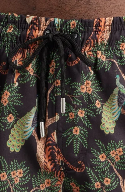 Stone Rose Tiger Print Swim Trunks In Black
