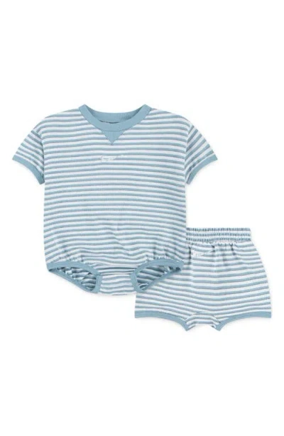Nike Stripe Bodysuit & Shorts Set In Denim/turquoise