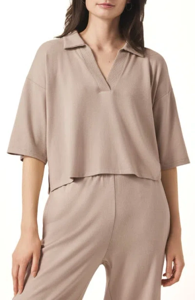 Splendid Brooke Short Sleeve Polo In Fawn In Fawn