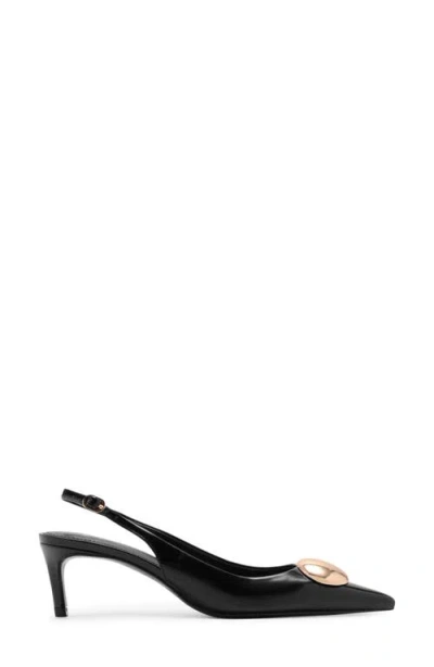Mango Pointed Toe Kitten Heel Slingback Pump In Black
