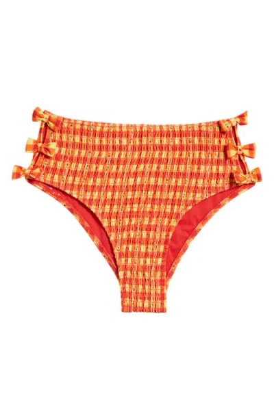 Damson Madder Bow Smocked High Waist Bikini Bottoms In Orange
