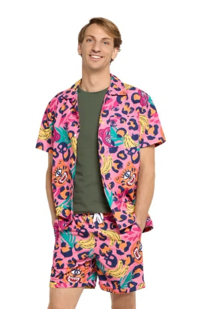 Opposuits Leopard Spot Camp Shirt & Drawstring Shorts Set In Pink