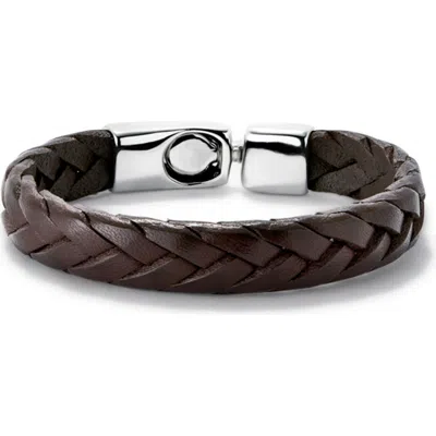 Unode50 Cognac Color Braided Leather Sterling Silver-plated Bracelet With Clasp. In Brown