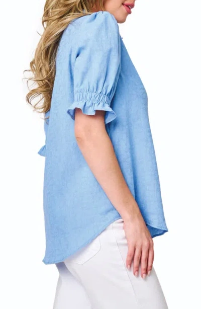 Gibsonlook Dianthus Jacquard Henley Top In Blue Skies