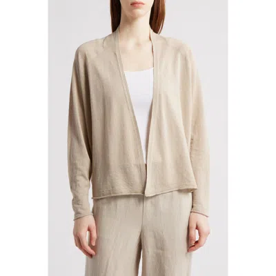 Eileen Fisher Organic Linen & Organic Cotton Open Front Cardigan In Undyed Natural