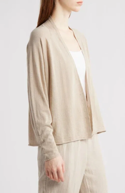 Eileen Fisher Organic Linen & Organic Cotton Open Front Cardigan In Undyed Natural