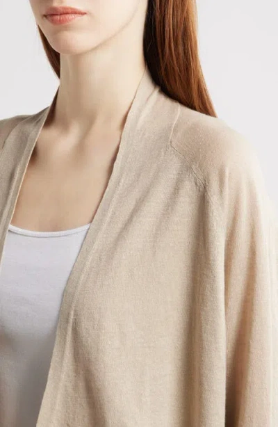 Eileen Fisher Organic Linen & Organic Cotton Open Front Cardigan In Undyed Natural