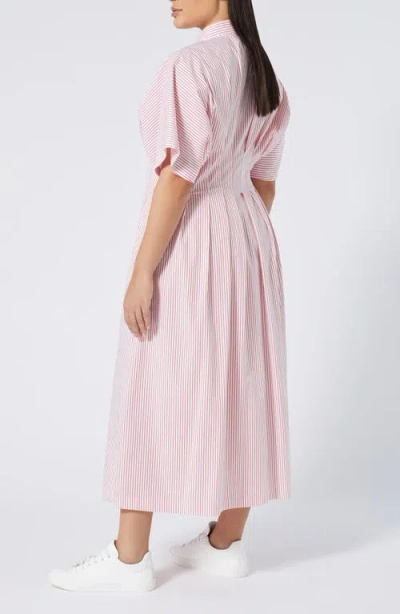 Marina Rinaldi Locri Stripe Short Sleeve Cotton Poplin Shirtdress In Red