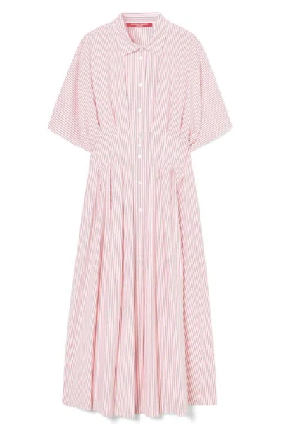 Marina Rinaldi Locri Stripe Short Sleeve Cotton Poplin Shirtdress In Red