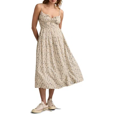 Lucky Brand Print Smocked Waist Midi Dress In Cream Multi