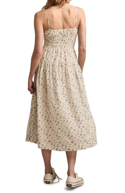 Lucky Brand Print Smocked Waist Midi Dress In Cream Multi