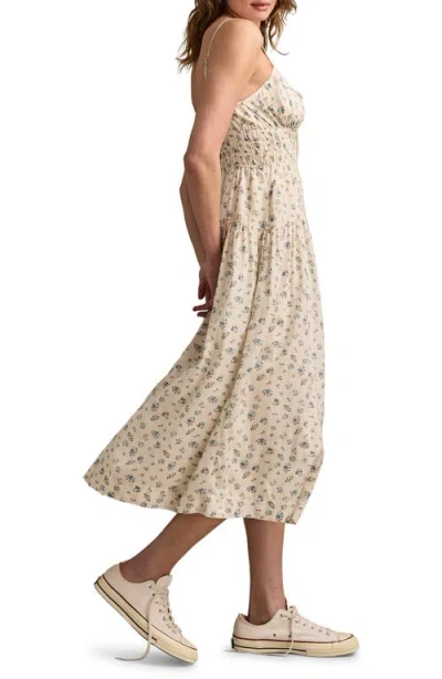Lucky Brand Print Smocked Waist Midi Dress In Cream Multi