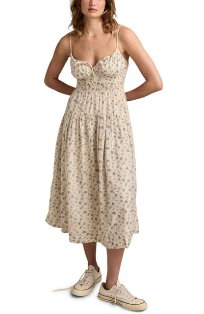 Lucky Brand Print Smocked Waist Midi Dress In Cream Multi