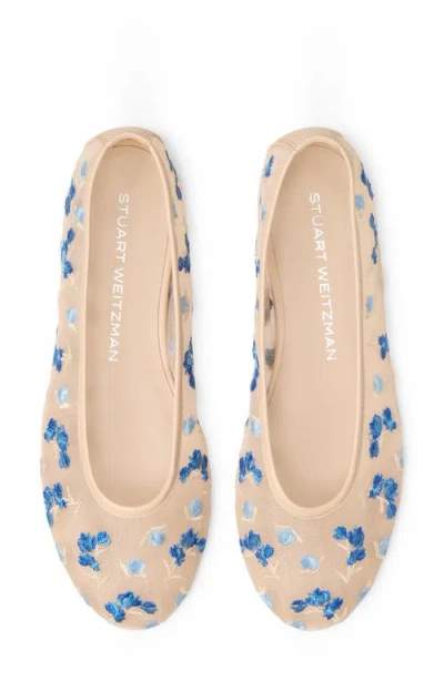 Stuart Weitzman Bareitall Embroidered Mesh Ballerina Flats In Cielo Multi/barely B