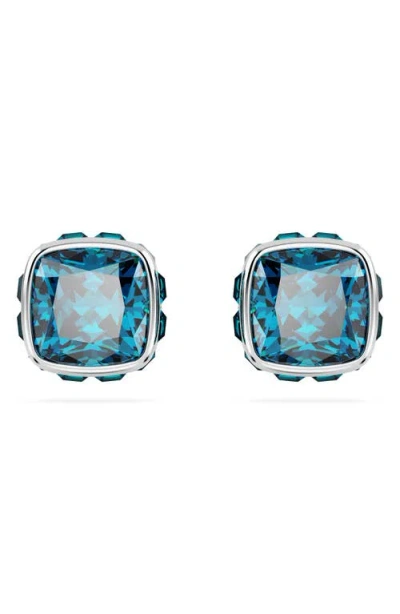 Swarovski Square Cut Birthstone Crystal Stud Earrings In Blue