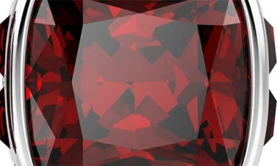 Swarovski Rhodium Plated Square Cut Color Birthstone Stud Earrings In Red/january