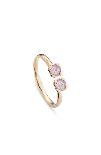 Unode50 18k Gold Plated Metal Alloy Rigid Bracelet, With Inner Spring And Two Pink Faceted Crystals. In Gold