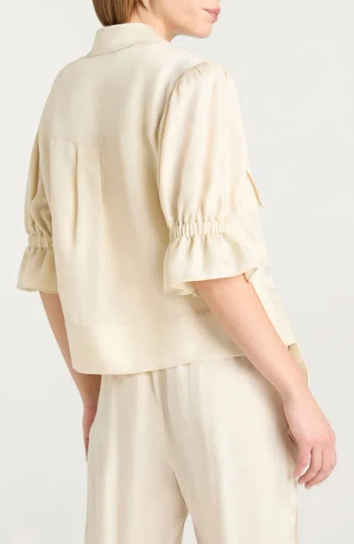 Cinq À Sept Holly Ruffle Sleeve Jacket In Light Plaster