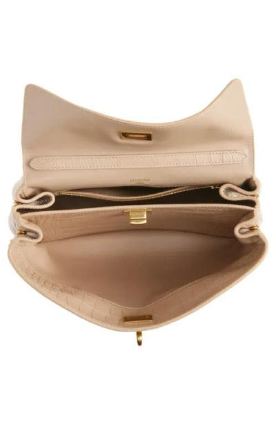 Balenciaga Small Rodeo Croc Embossed Leather Top Handle Bag In Beige