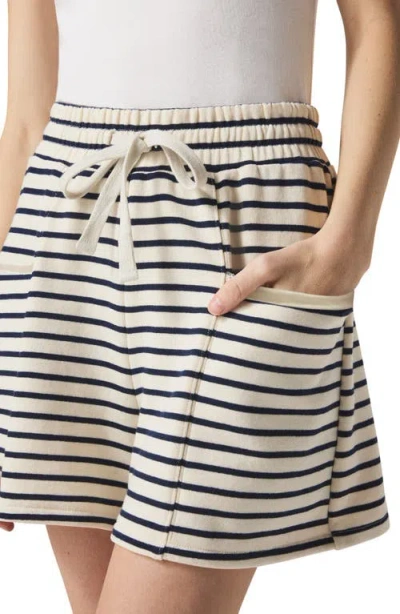 Splendid Whitney Stripe French Terry Shorts In Navy/white