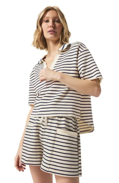 Splendid Whitney Stripe French Terry Shorts In Navy/white