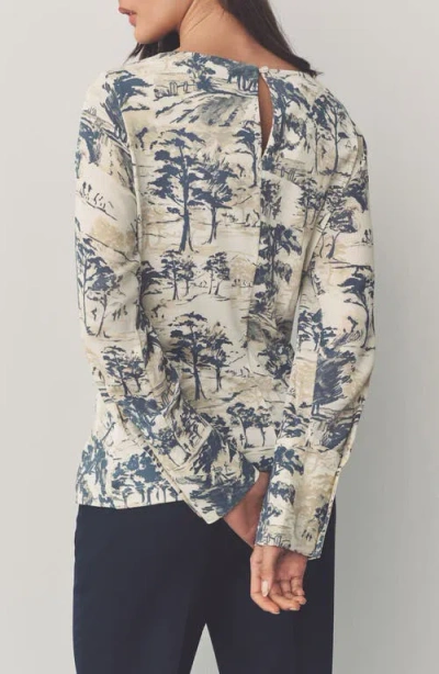 Next Print Ruched Long Sleeve Top In White