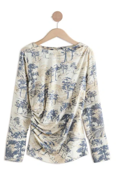 Next Print Ruched Long Sleeve Top In White