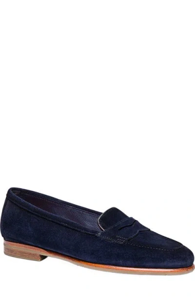 Santoni Carla Suede Penny Loafers In Blue