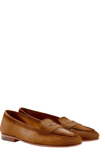 Santoni Carla Suede Penny Loafers In Light Brown