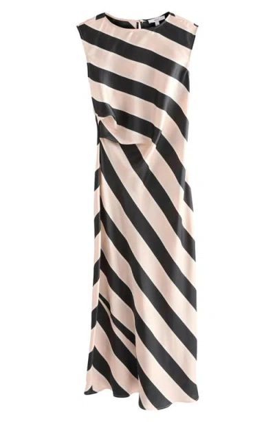 Next Stripe Sleeveless Satin Maxi Dress In Black
